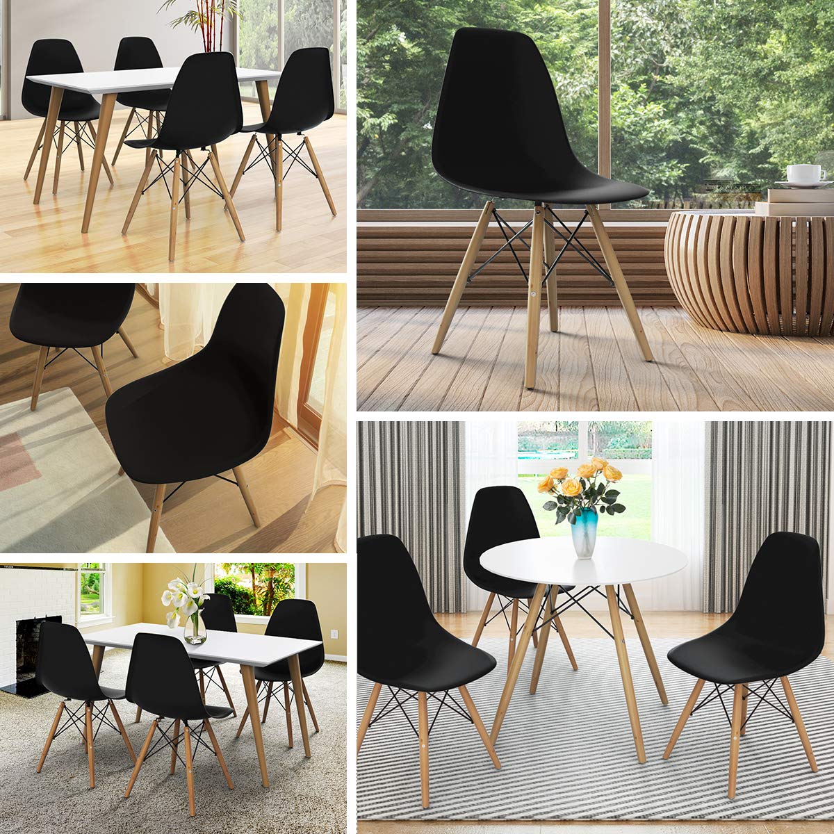 Pre Assembled Mid Century Modern Dining Chairs Set of 4 with Wood Legs, Shell Lounge Plastic Chairs