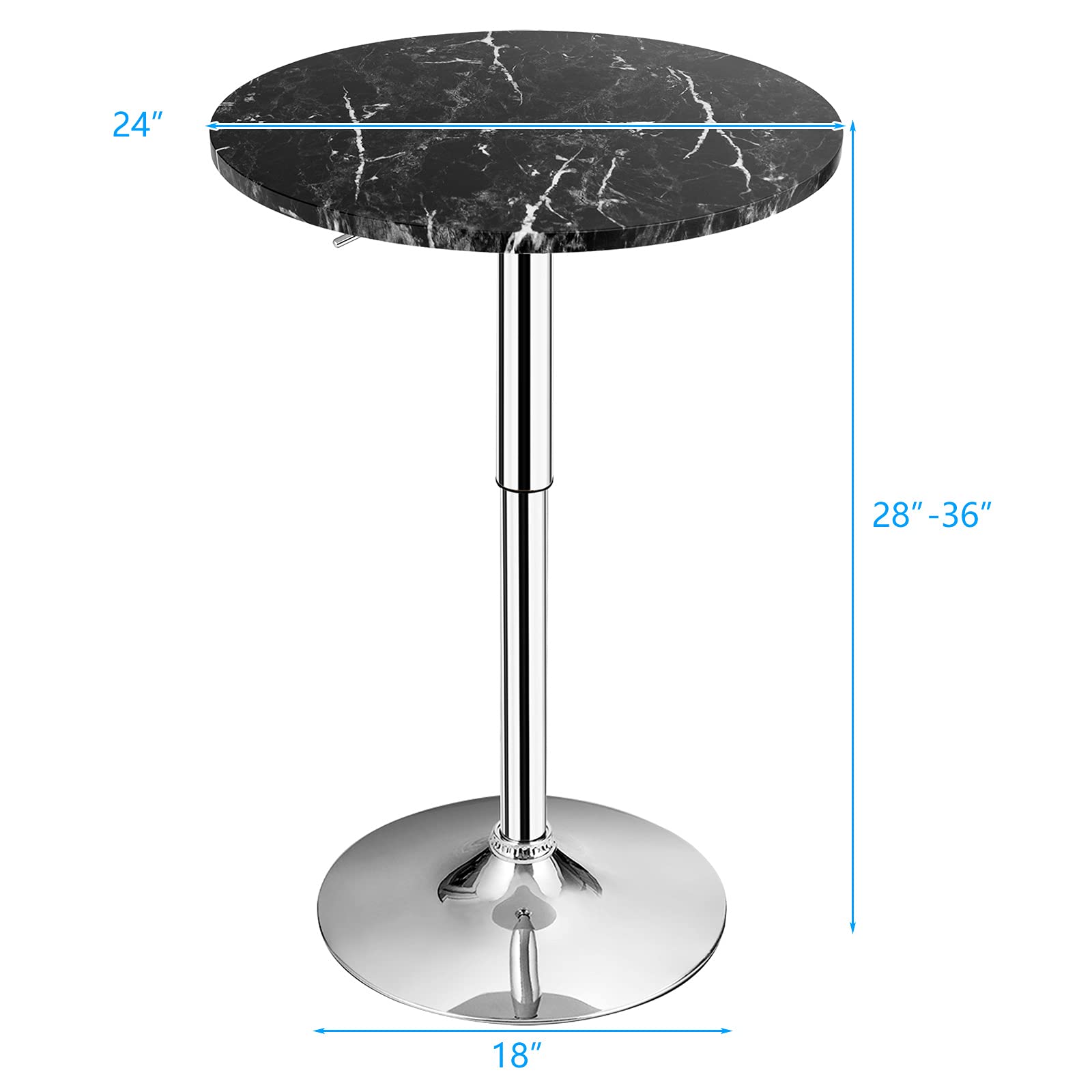 Round Pub Table Height Adjustable, 360&deg; Swivel Cocktail Pub Table with Sliver Leg and Base