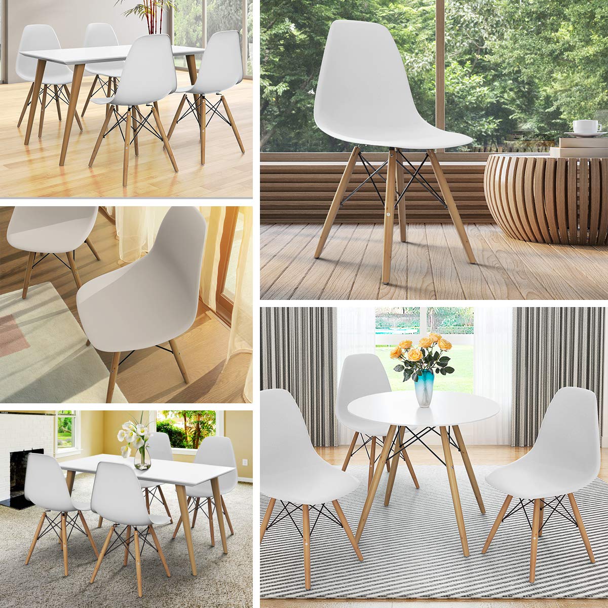 Mid Century Modern Plastic Dining Chairs Set of 2 with Wood Legs