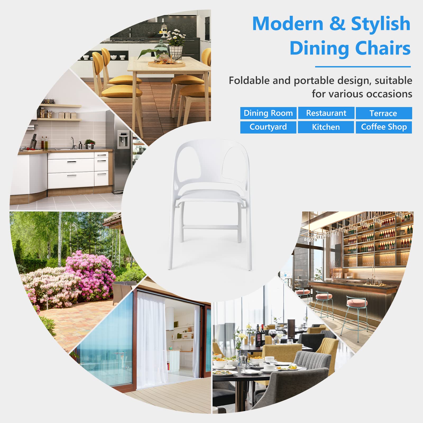 Folding Dining Chairs Set of 2/4, Outdoor Plastic Dining Chairs with Armrest and High Backrest