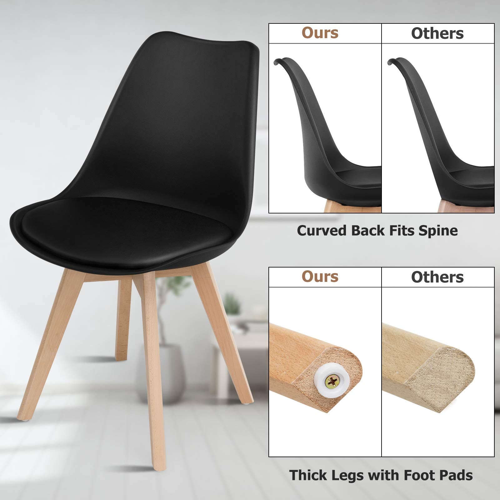 Set of 4 Modern High Backrest Dining Chairs, Elegant Mid Century Side Chairs w/Padded Seat, Solid Wood Legs