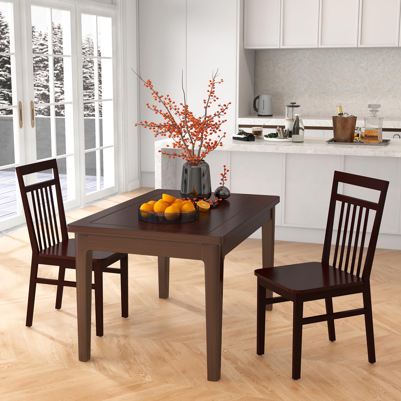 Wood Dining Chairs Set of 2/4, Kitchen Chairs with Solid Wood Frame