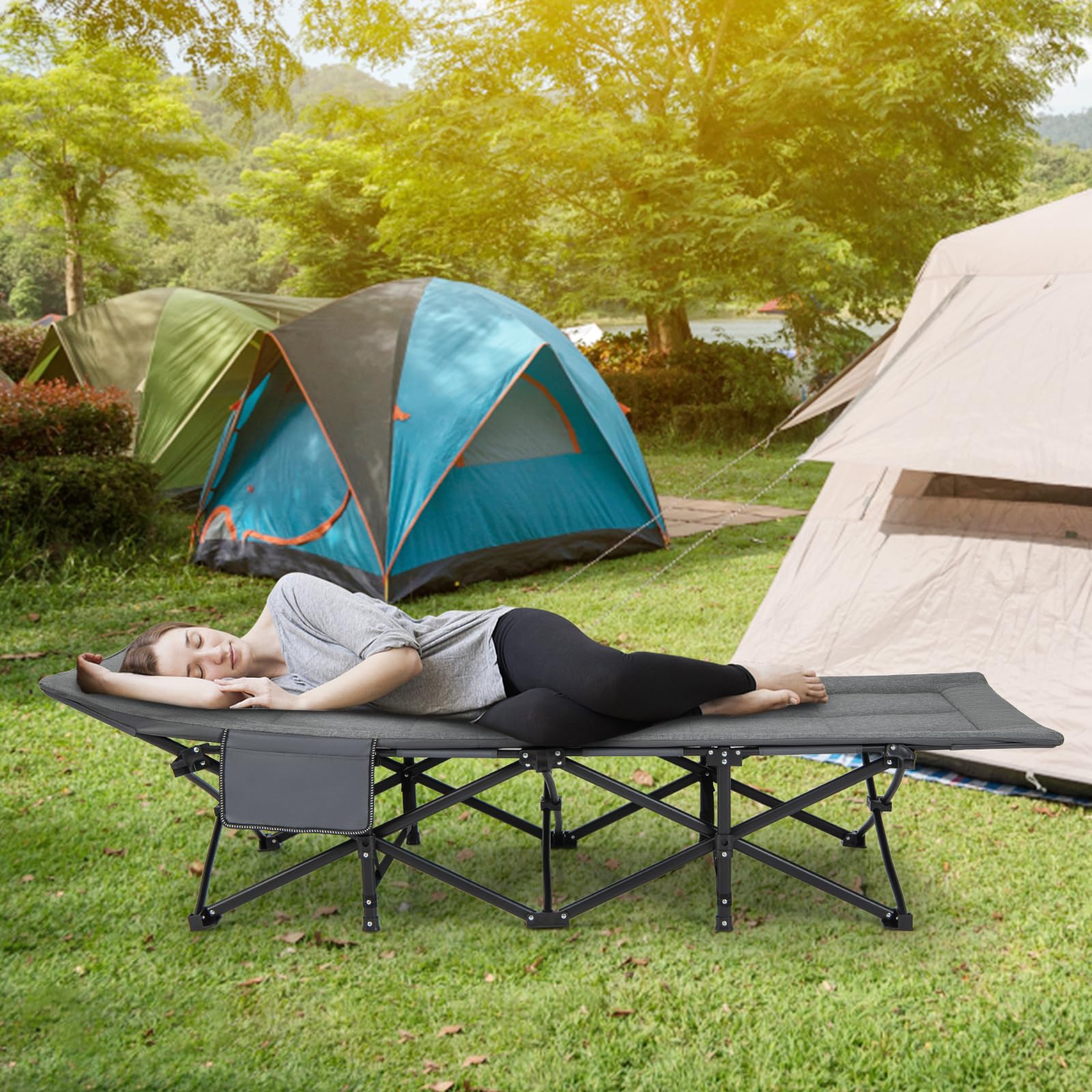 Camping Cot for Adults, Portable Folding Bed for Sleeping with Pad & Pillow Lightweight Tent Cot with Carry Bag