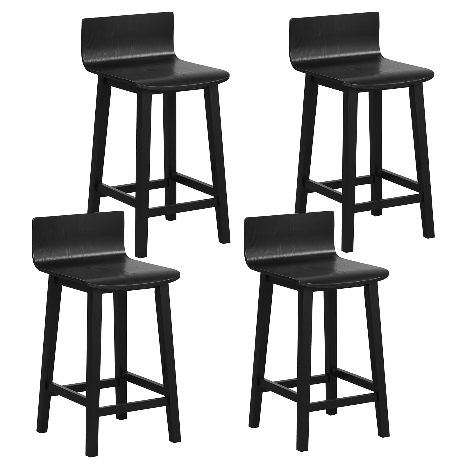 Solid Wood Bar Stools Set of 2/4, Counter Height Chairs with Low Back and Footrest