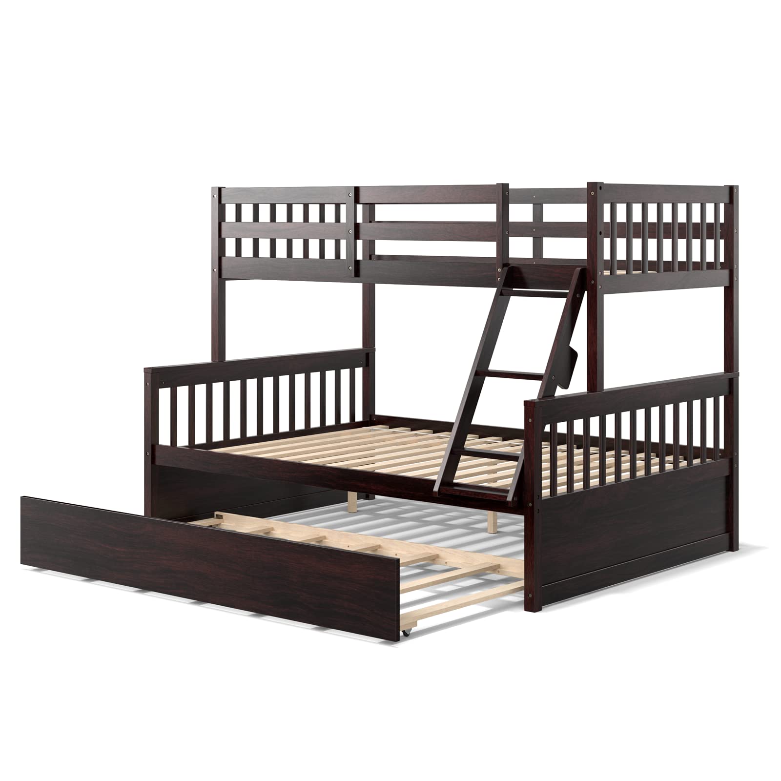 Wood Twin Over Full Bunk Bed with Solid Pine Wood Frame