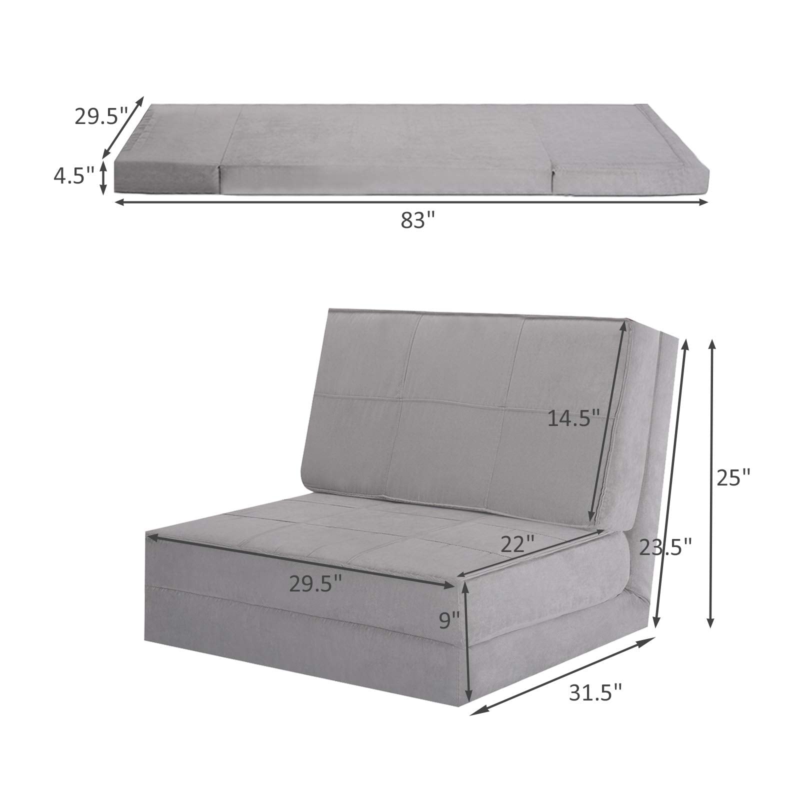 5-Position Adjustable Convertible Flip Chair, Sleeper Dorm Game Bed Couch Lounger Sofa Chair Mattress