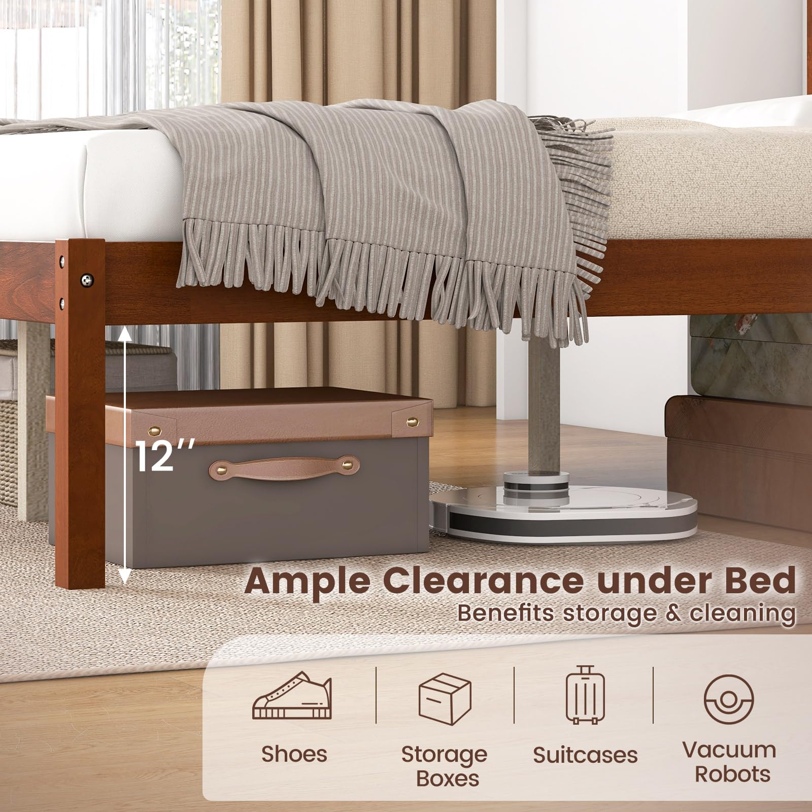 Wooden Platform Bed Frame with Headboard & Wood Slat Support