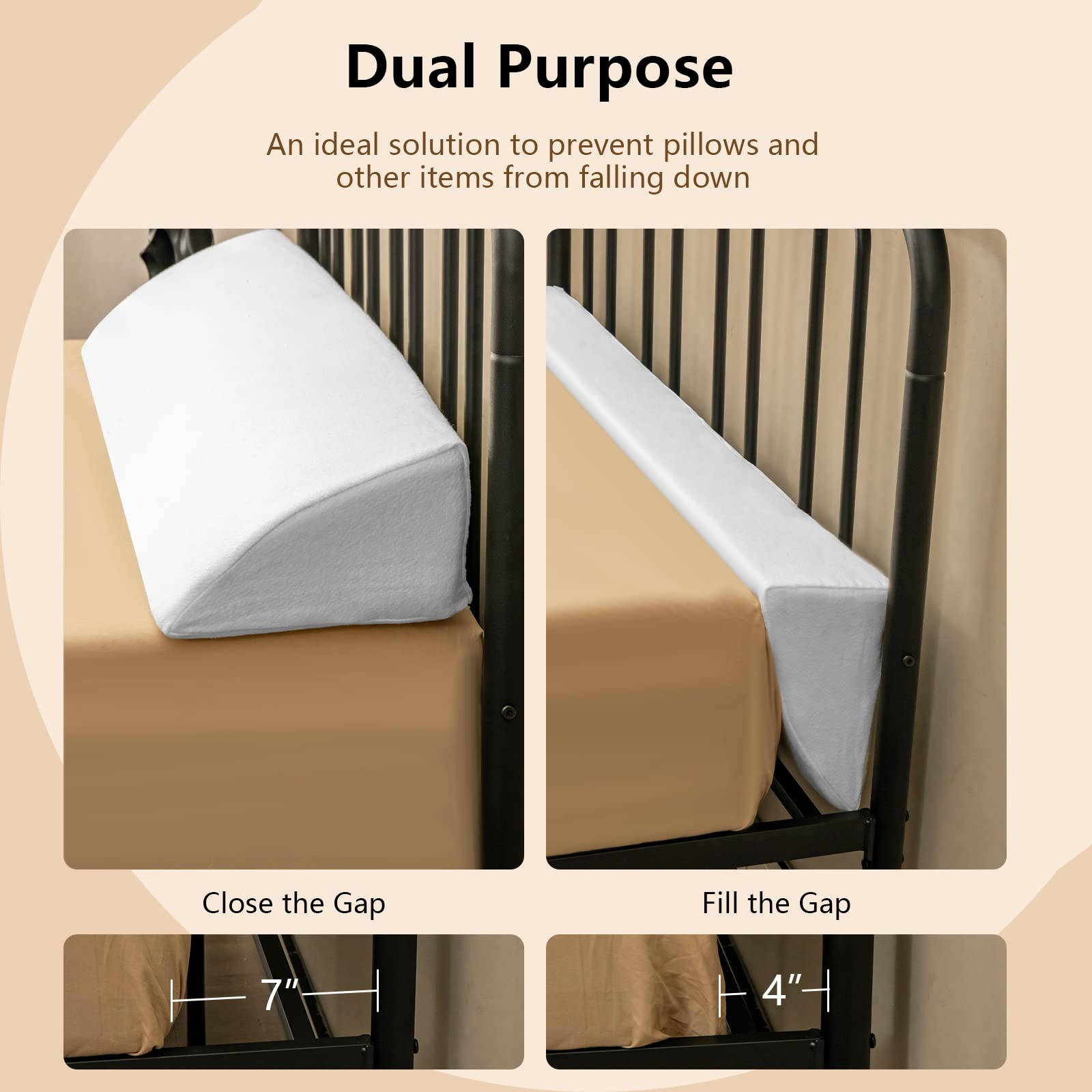 Large Triangular Headboard Pillow w/ Side Pocket & Removable Cover