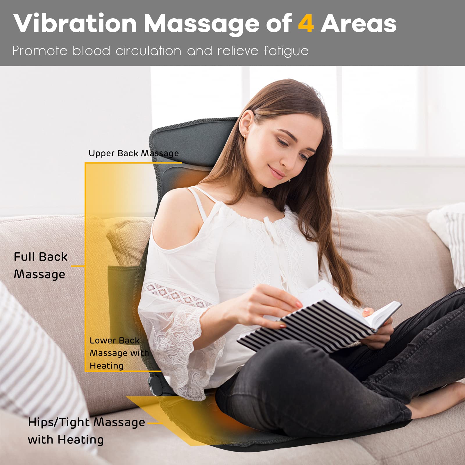 Massage Seat Cushion Back Massager with Heat Chair Massager, 10 Vibration Nodes & 2 Heat Pads