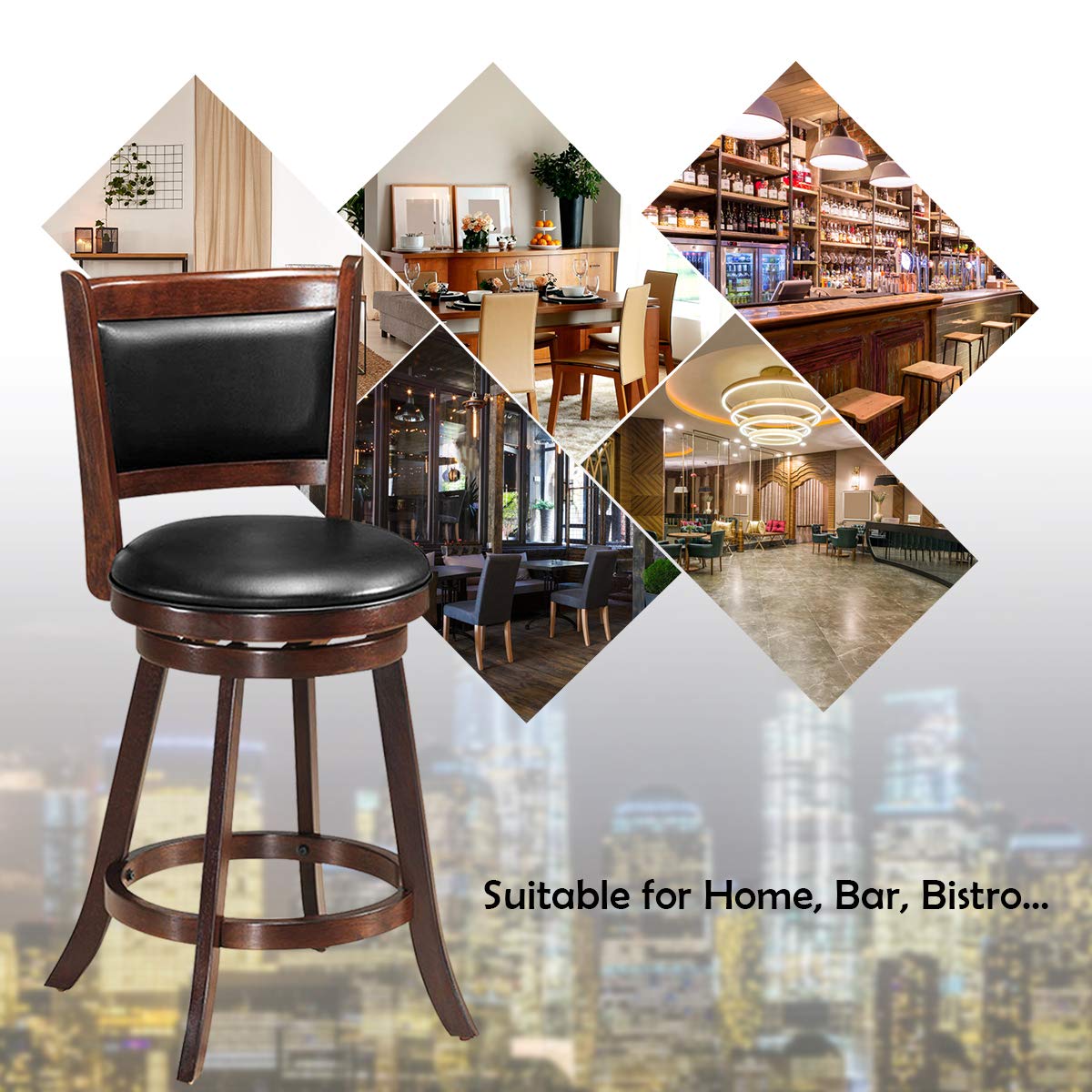 Bar Stools Set of 2/4 360 Degree Swivel, Accent Wooden Swivel Seat Counter Height Bar Stool