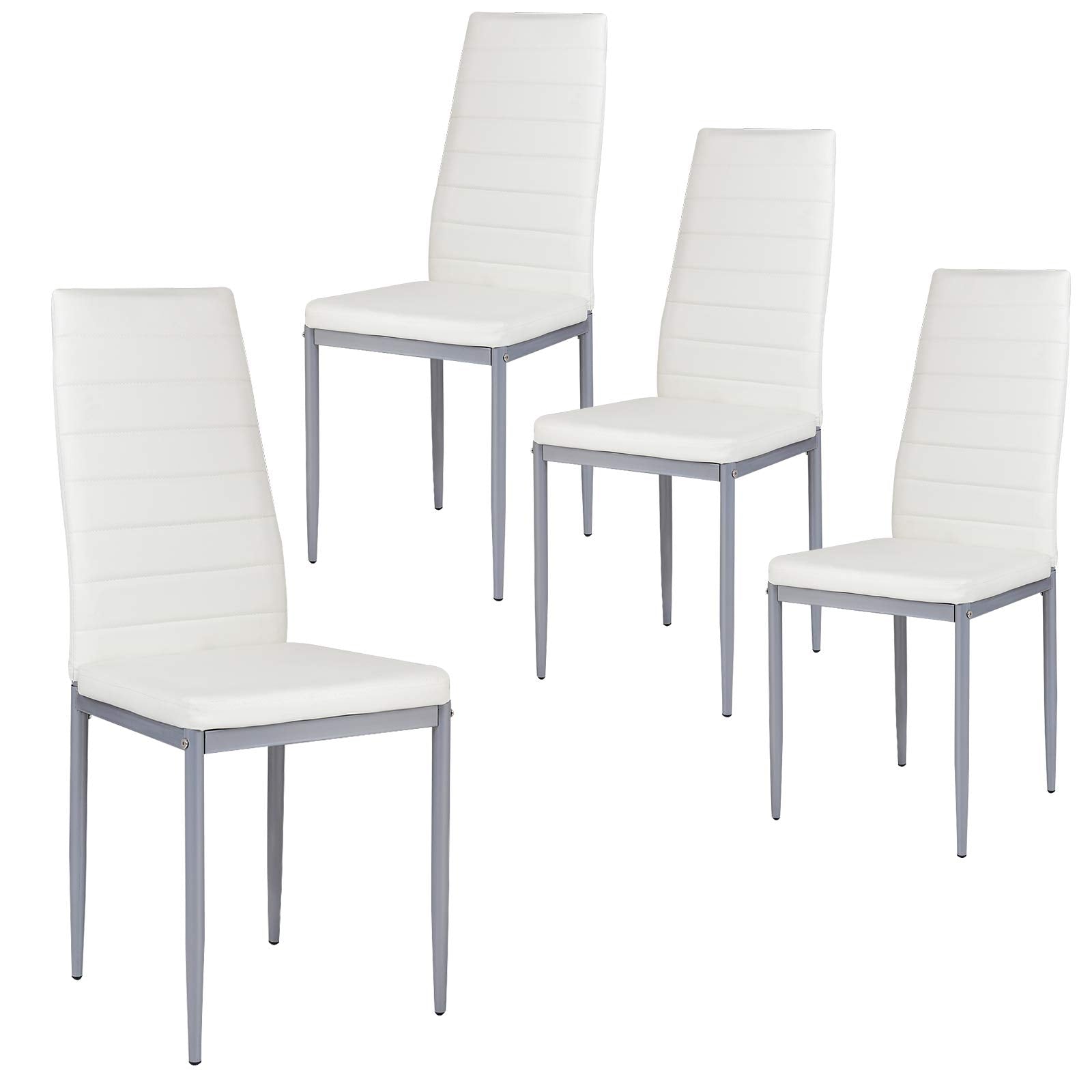 PU Leather Dining Chairs Set of 4, Upholstered Side Chairs w/Ergonomic High Backrest & Steel Frame