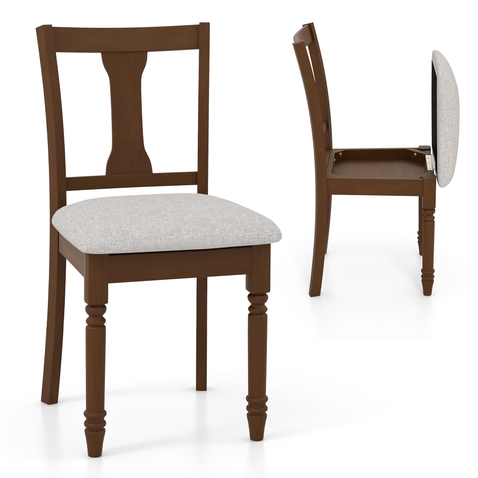Wood Dining Chairs Set of 2/4 with Flip-up Storage Seat