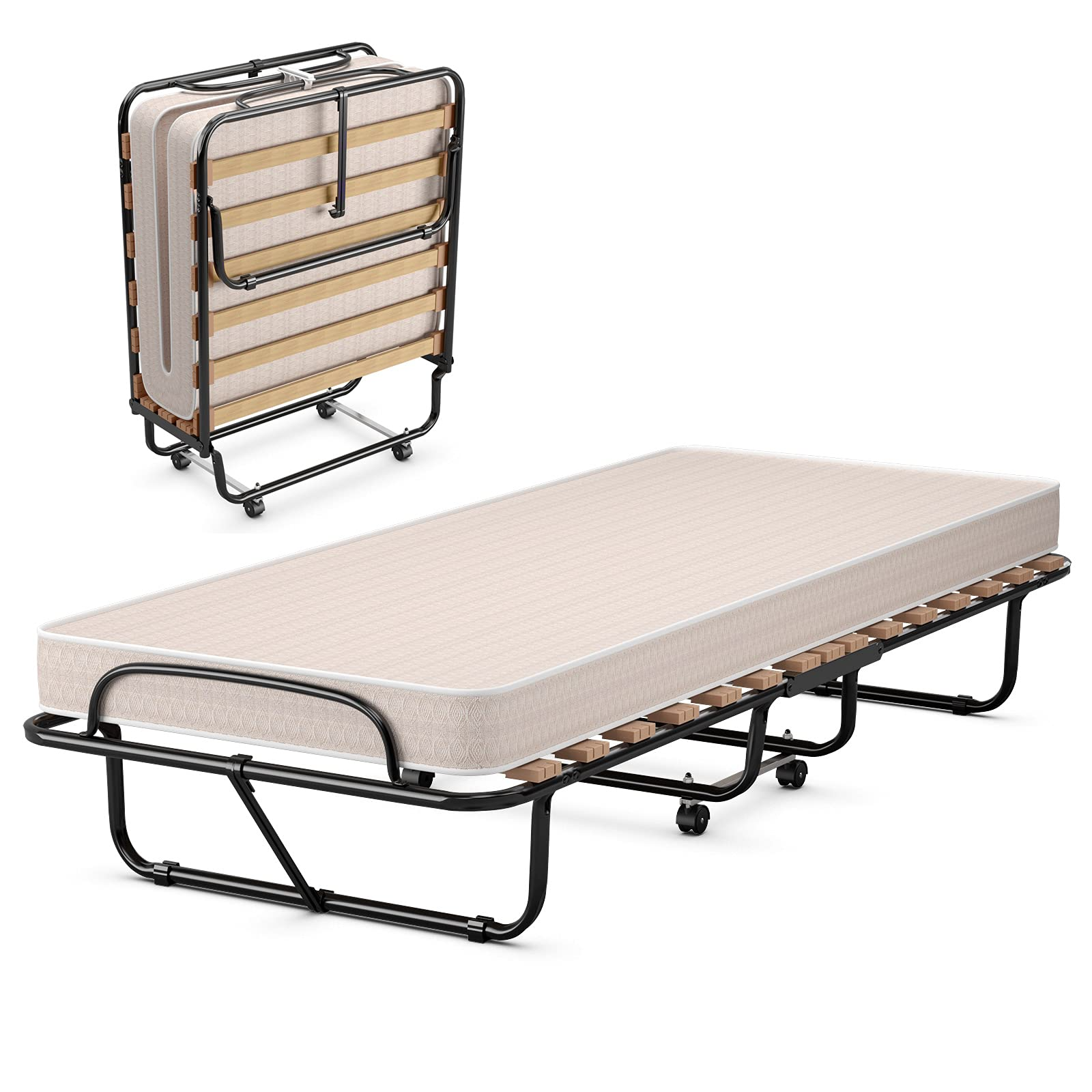 Portable Rollaway Bed with 4" Memory Foam Mattress for Adults and Guests