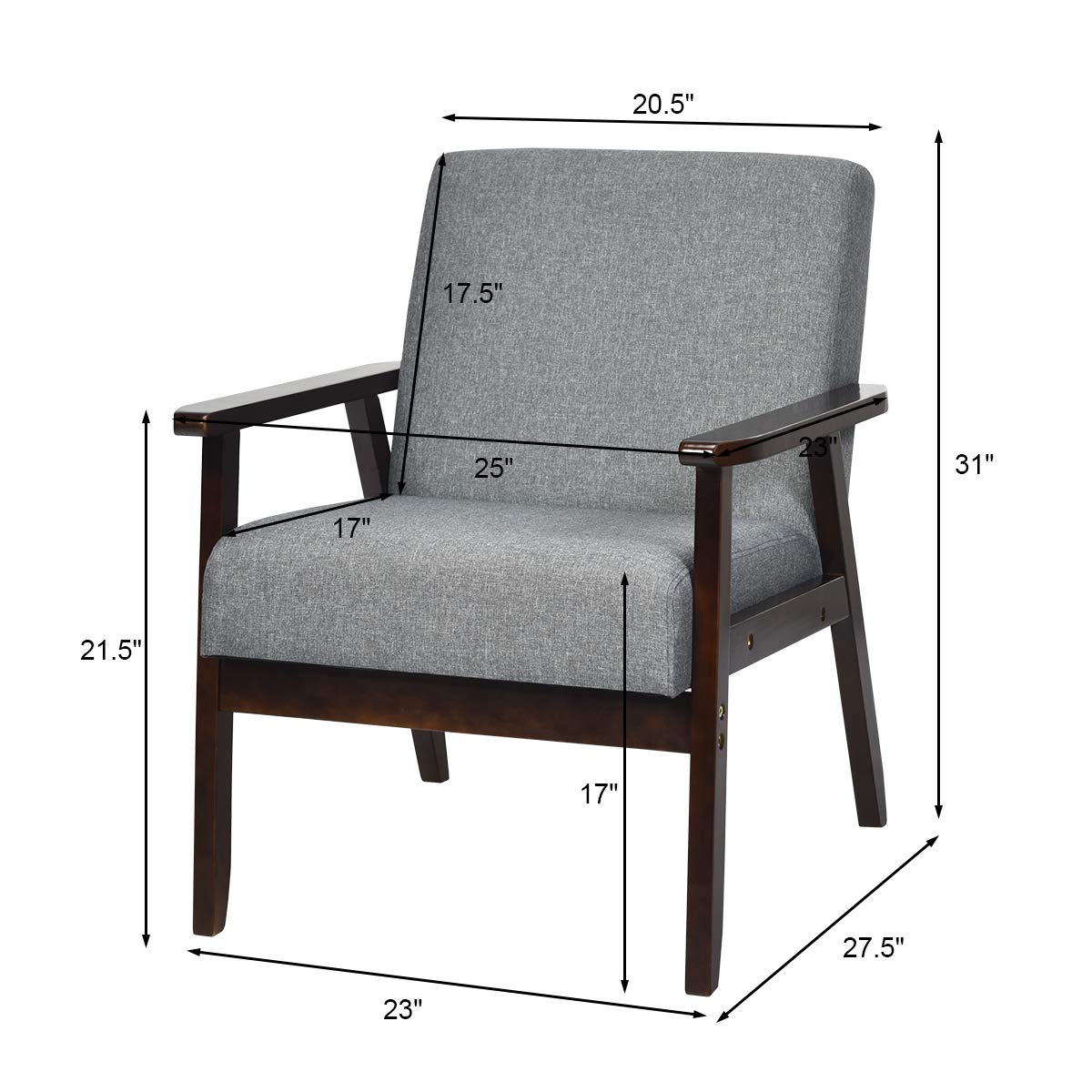 Solid Hardwood Made Mid-Century Modern Accent Chair | Retro Fabric Armchair