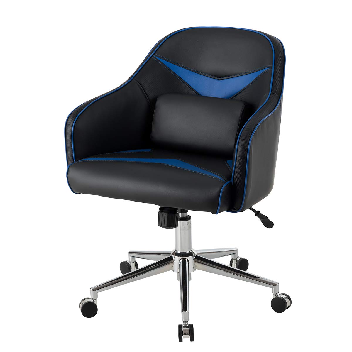 PU Leather Gaming Chair, Adjustable Height Mid-Back Armchair w/Massage Lumbar Pillow