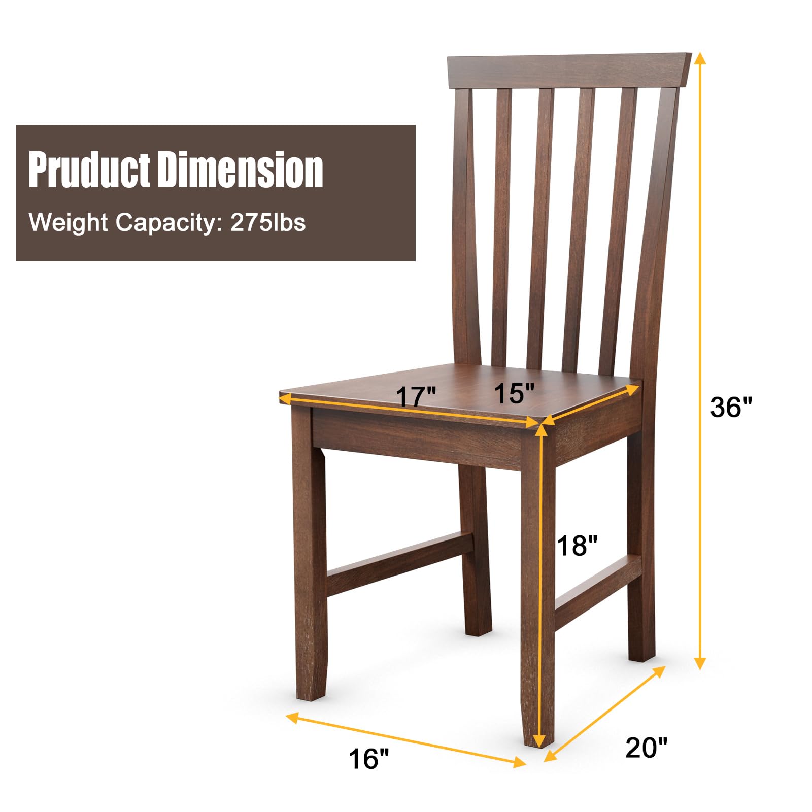 Wood Dining Chair Set of 2/4, Farmhouse Wooden Dining Side Chair with High Slat Back, Rubber Wood Legs