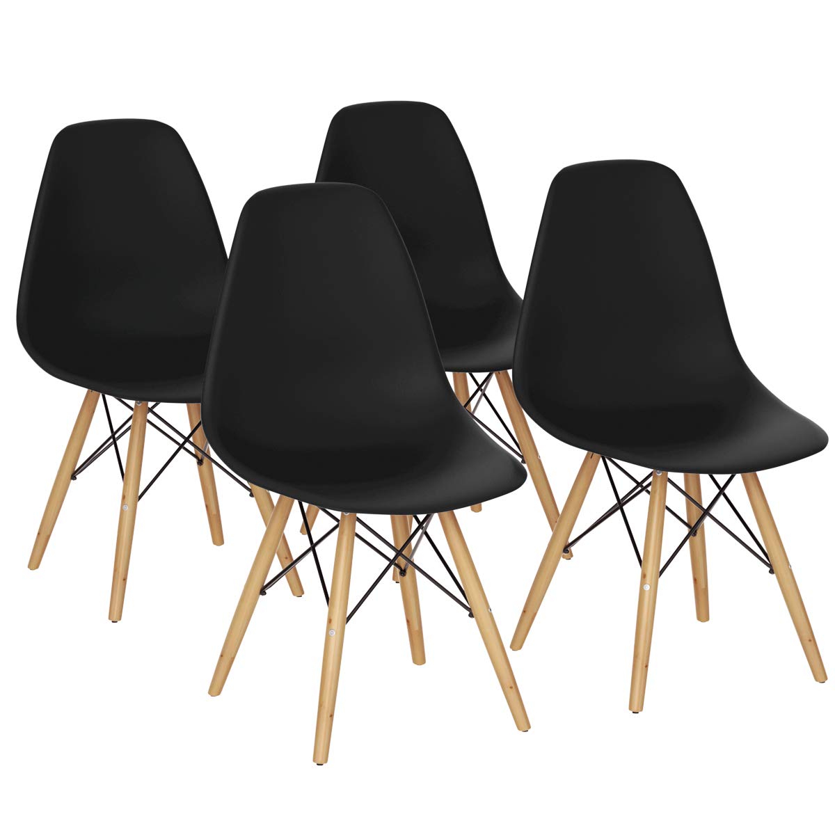 Pre Assembled Mid Century Modern Dining Chairs Set of 4 with Wood Legs, Shell Lounge Plastic Chairs