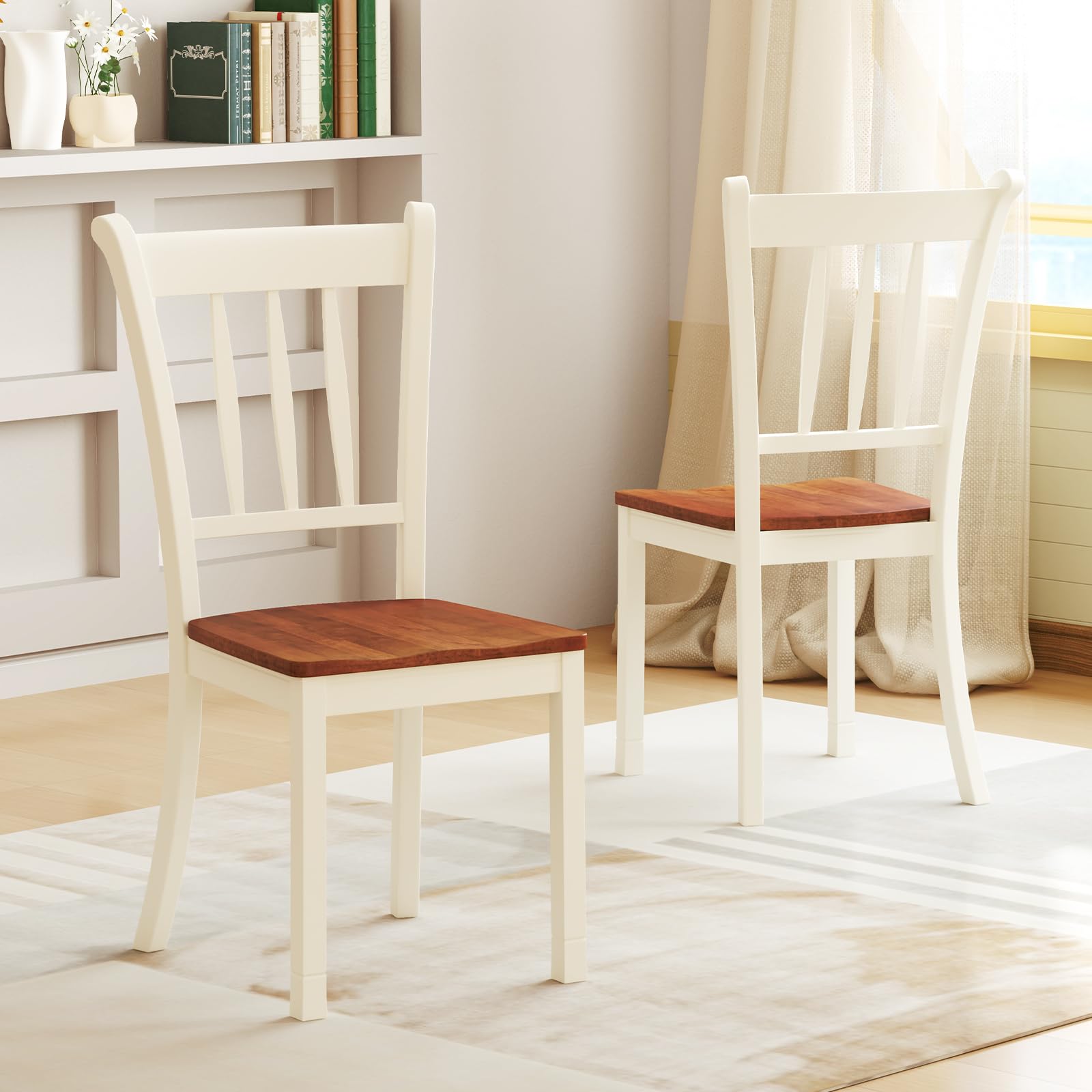 Set of 2/4 Wood Solid Rubber Wood Armless Dining Chairs with Non-Slip Foot Pads