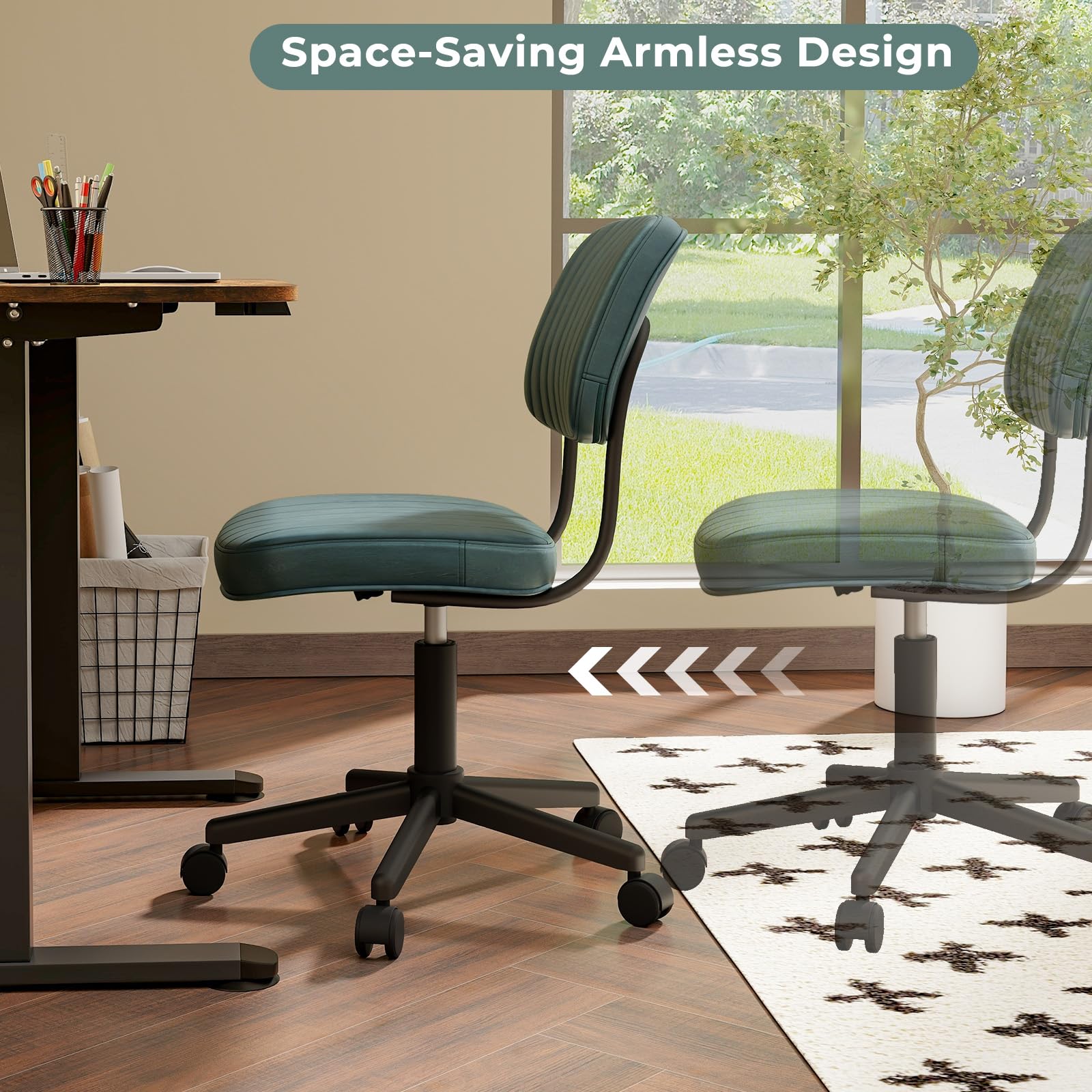 Leather Height Adjustable Office Chair, Retro Swivel Rolling Task Chair