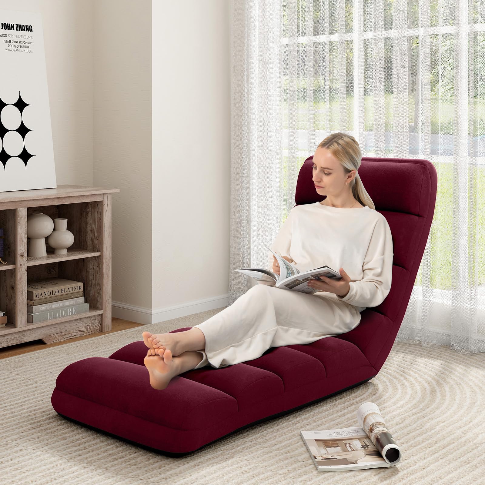 Floor Chairs for Adults, Adjustable 5-Position Floor Lounger with Thick Padded & Pillow