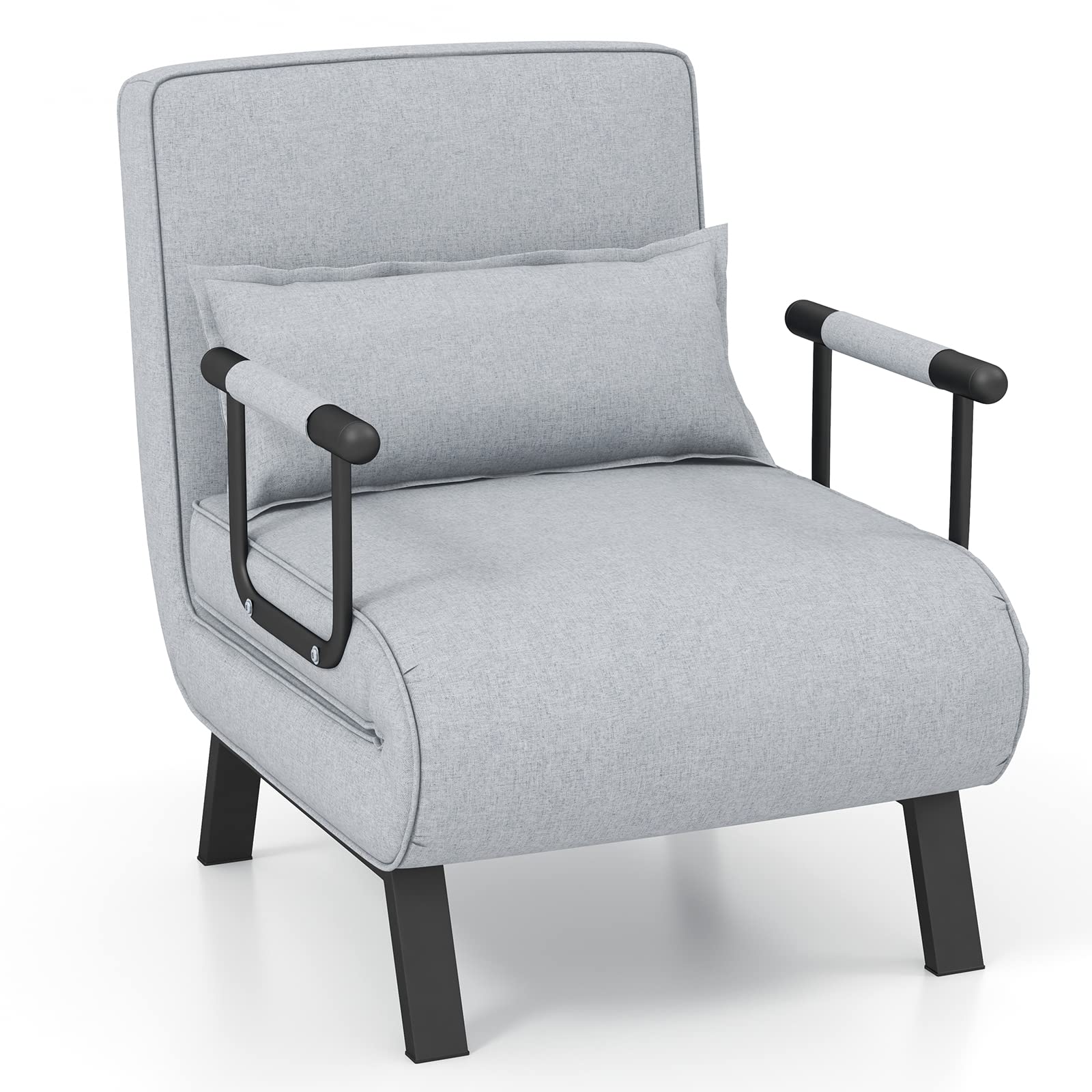 Convertible Upholstered Sleeper Chair Bed with Pillow, 4-in-1 Folding Sofa Bed with 6-Position Adjustable Backrest