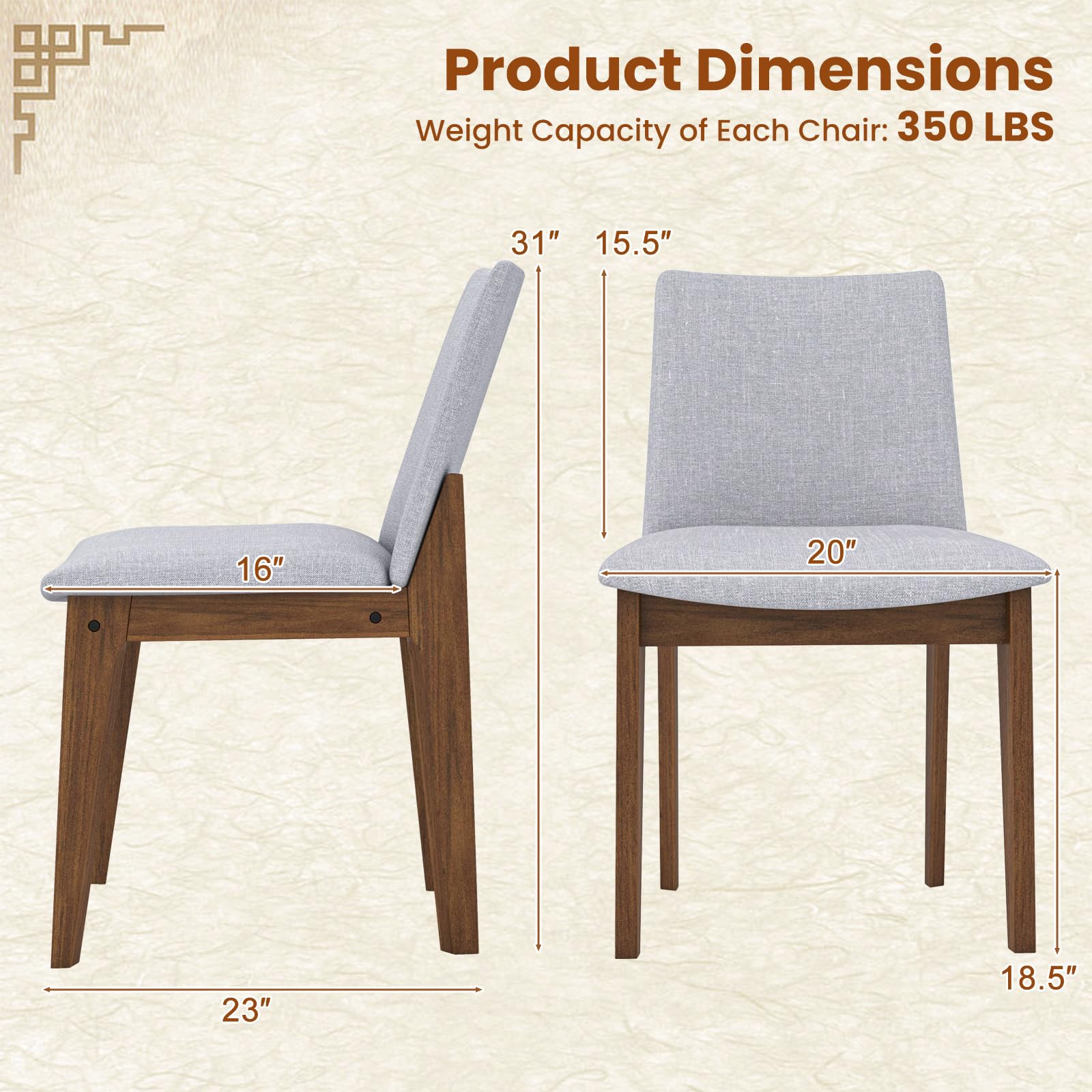 Upholstered Dining Chairs Set of 2/4 with Rubber Wood Frame, Padded Cushions, High Curved Back