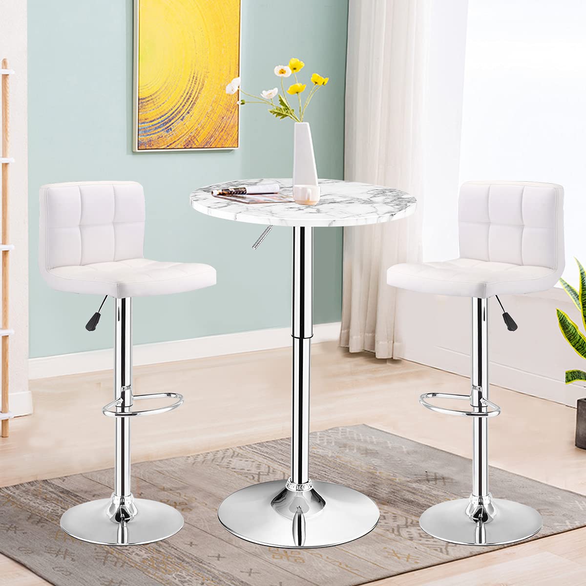 Round Pub Table Height Adjustable, 360&deg; Swivel Cocktail Pub Table with Sliver Leg and Base