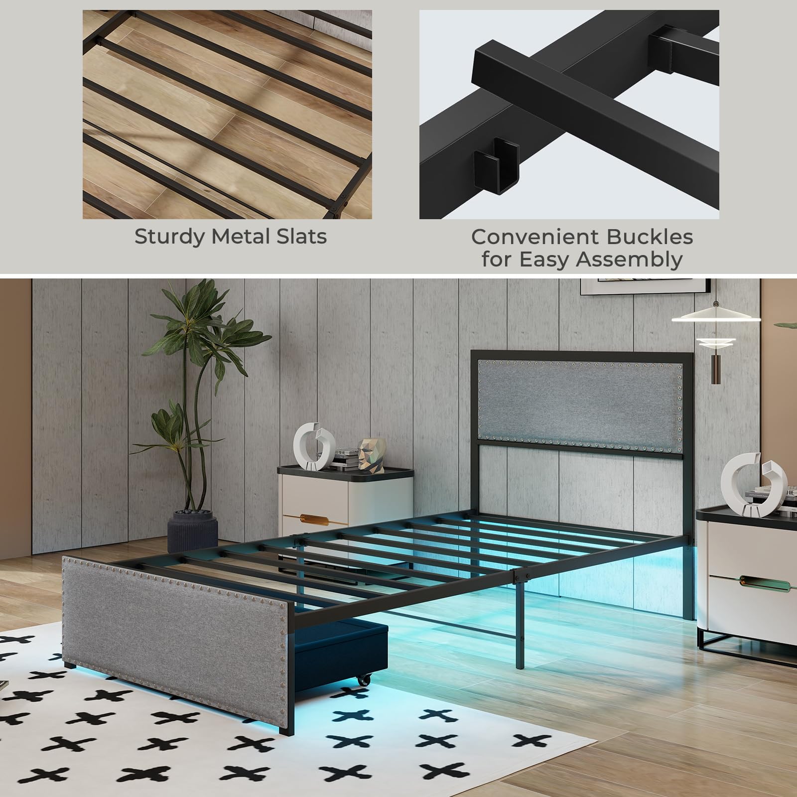  Metal Platform Bed Frame with Storage Drawer