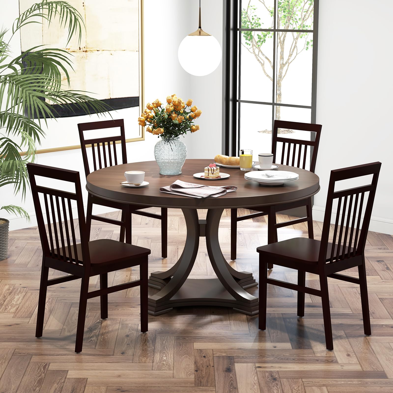 Wood Dining Chairs Set of 2/4, Kitchen Chairs with Solid Wood Frame