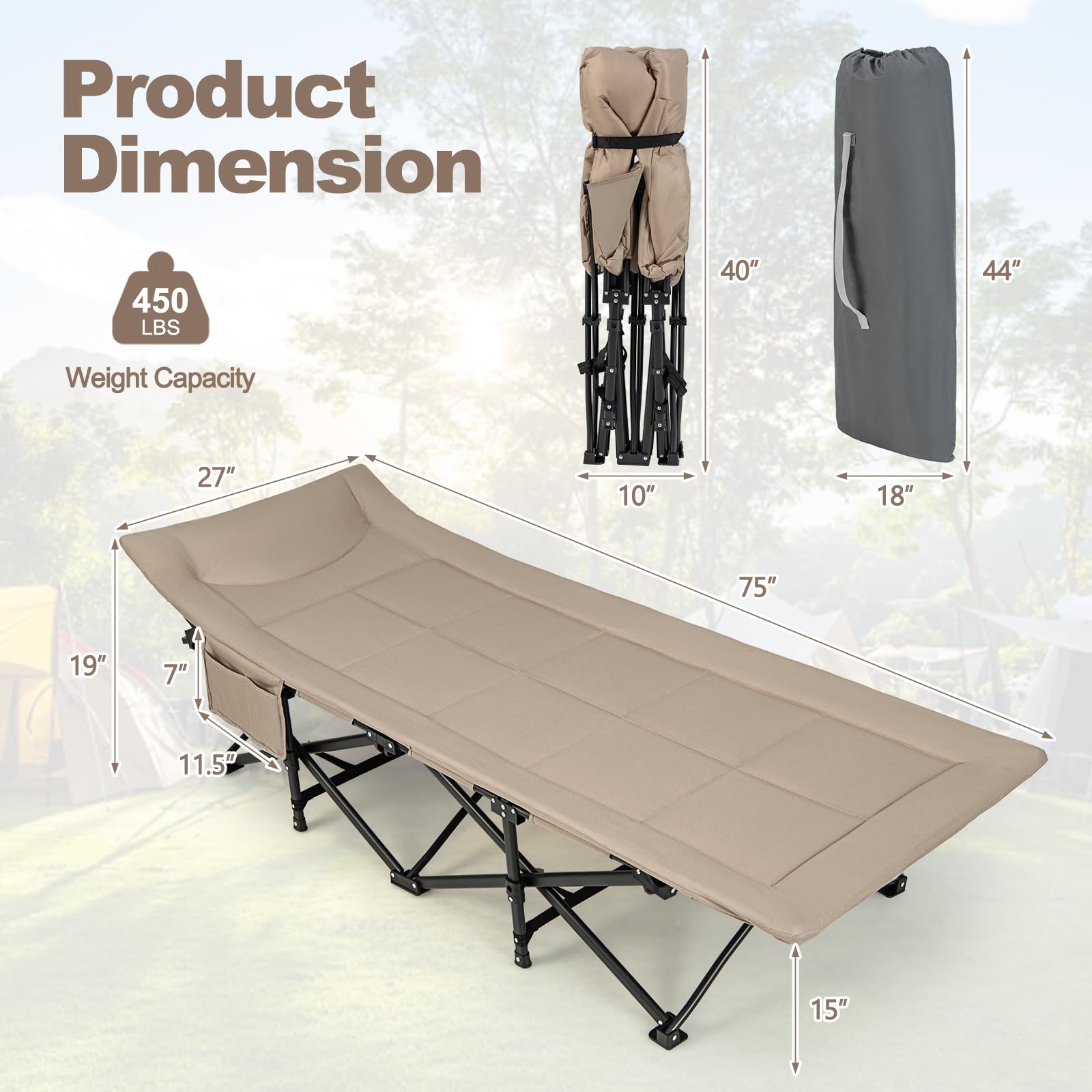 Camping Cot for Adults, Portable Folding Bed for Sleeping with Pad & Pillow Lightweight Tent Cot with Carry Bag