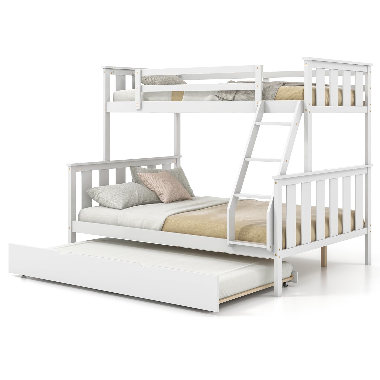 Convertible 3-in-1 Twin Over Full Bunk Bed with Trundle