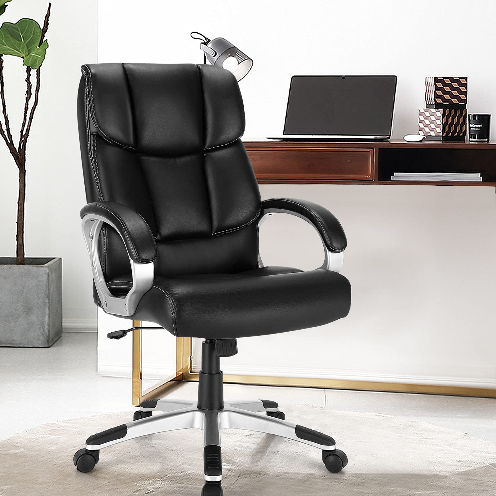 Executive Office Chair, Leather High Back Managerial Chair, Big and Tall Desk Chair with Soft Padded Armrest