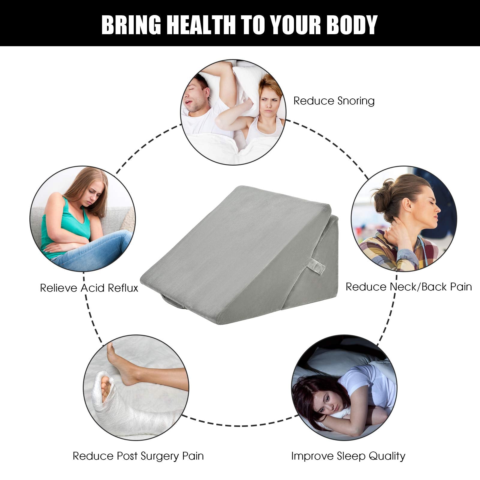 Bed Wedge Pillow, Adjustable Memory Foam Bed Support Pillow w/Removable Cover