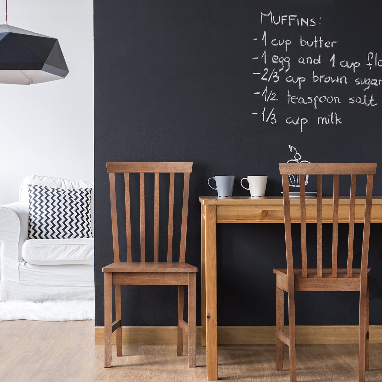 Wood Dining Chair Set of 2/4, Farmhouse Wooden Dining Side Chair with High Slat Back, Rubber Wood Legs