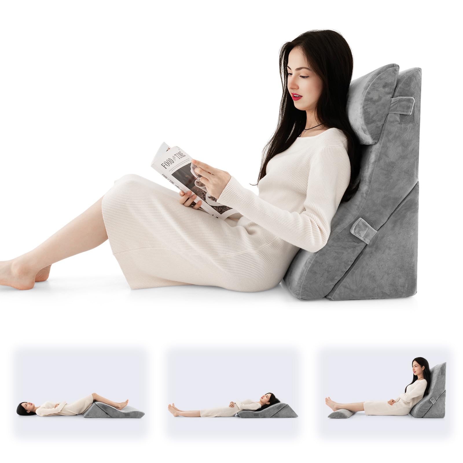 3PCS Orthopedic Bed Wedge Pillow Set, Adjustable Support Pillows for Back, Neck and Leg