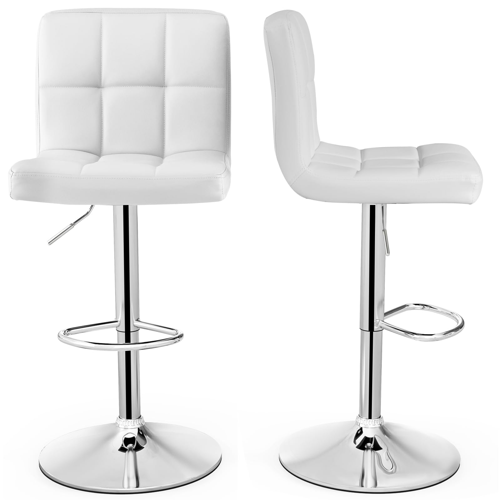 Modern PU Leather Height Adjustable Bar Stools  Set of 1/2 with Back, Footrest, Metal Base