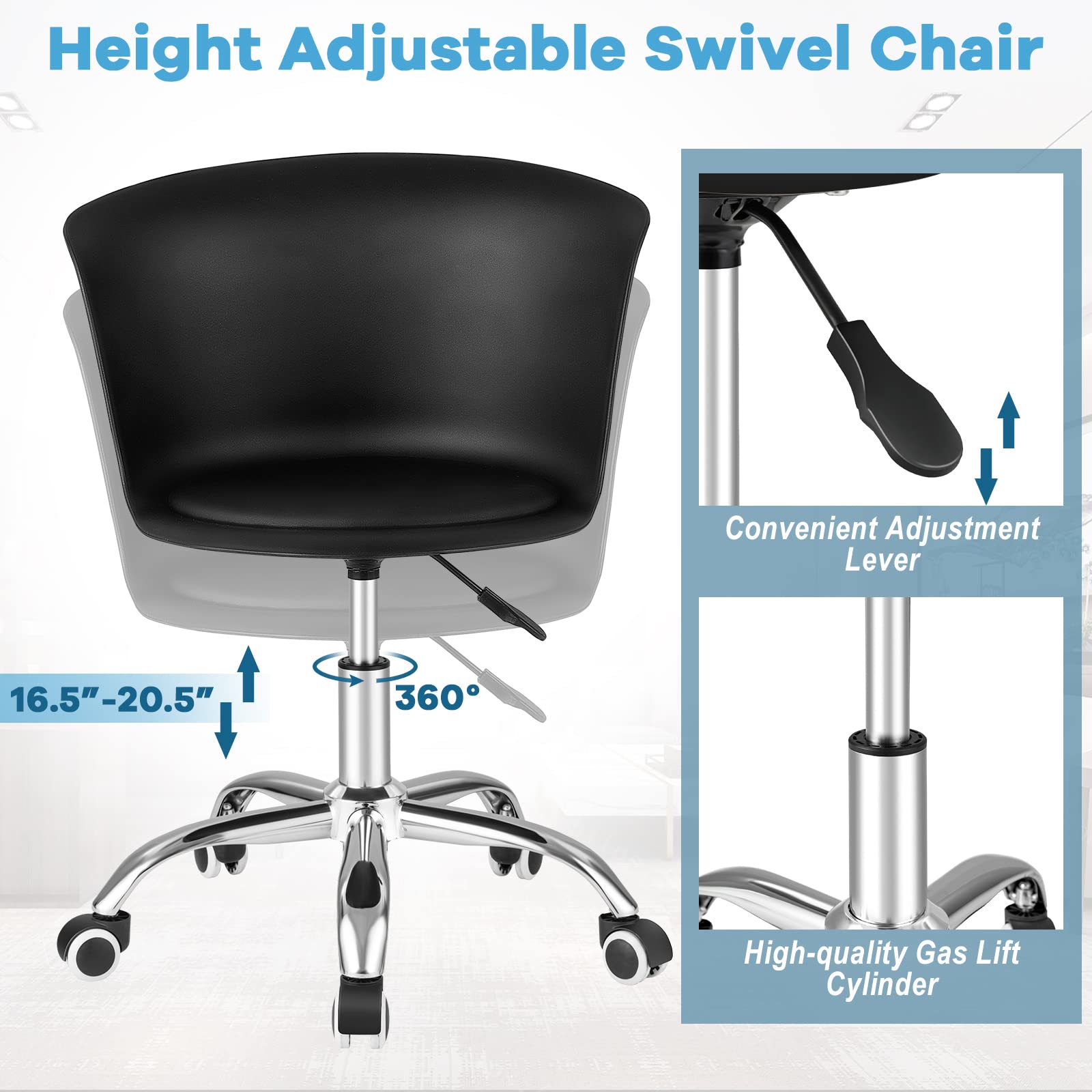 Home Office Desk Chair Set of 2/4, Armless Plastic Swivel Rolling Task Chair w/Soft PU Leather Cushion & Universal Casters