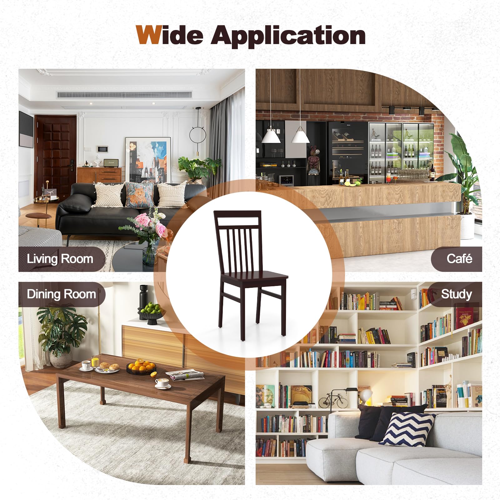 Wood Dining Chairs Set of 2/4, Kitchen Chairs with Solid Wood Frame