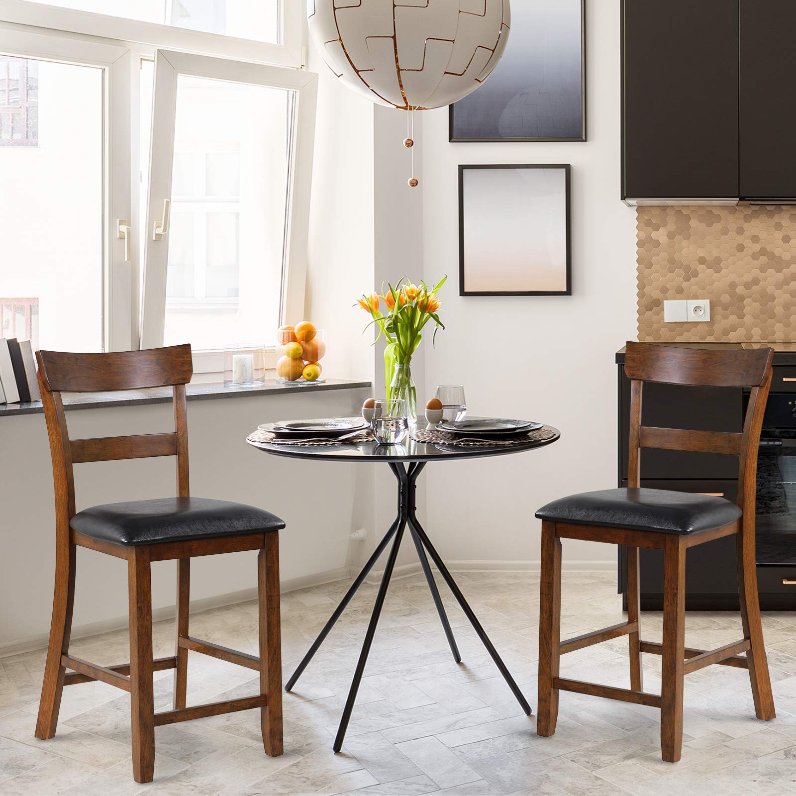 Bar Stools Set of 2/4, 25.5-Inch Counter Height Chair with Backrest, Foam-Padded Cushion, Rubber Wood Legs