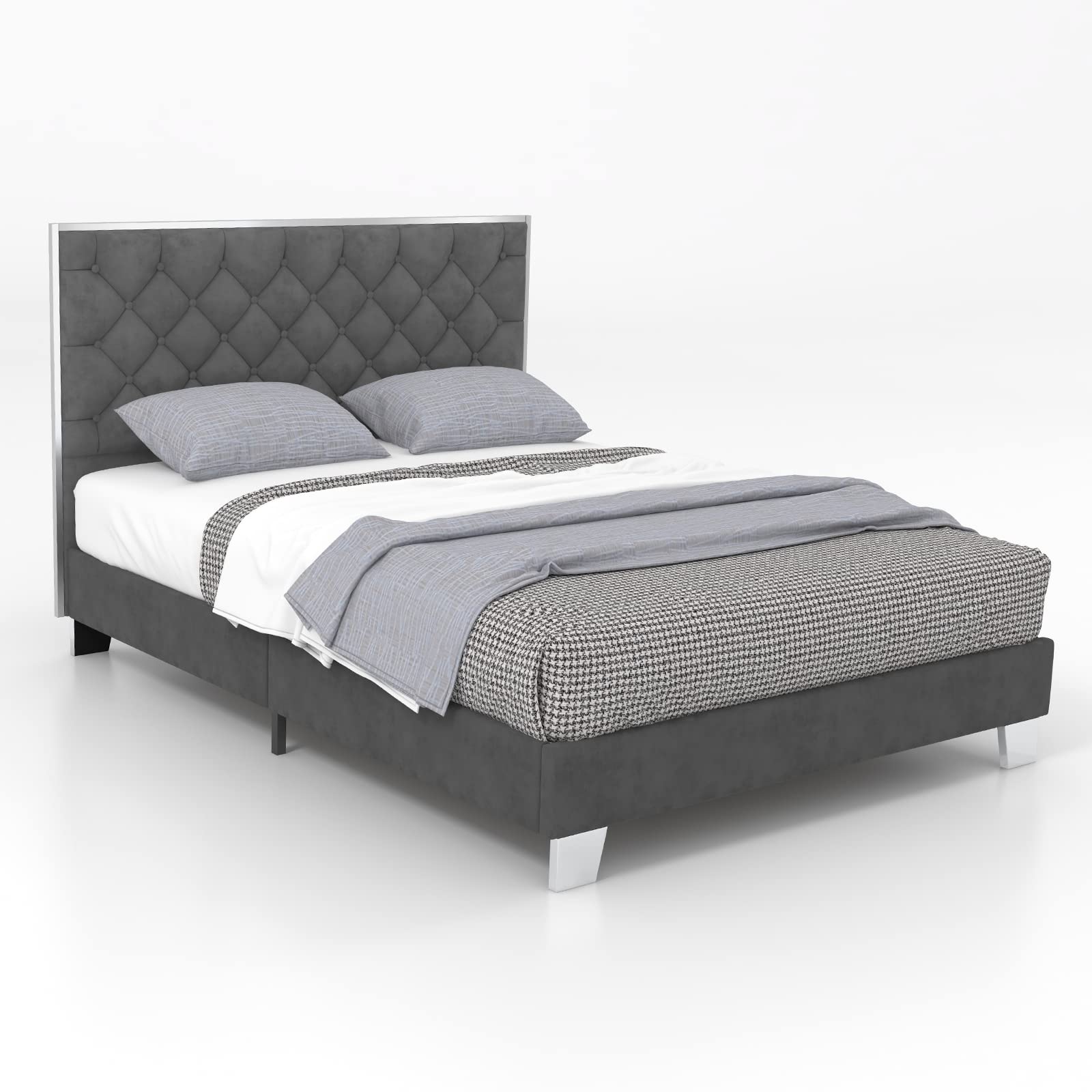 Full Size Upholstered Bed Frame with Button Tufted Headboard