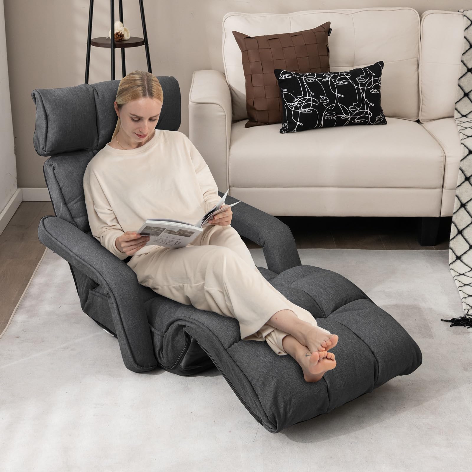 Foldable Lazy Sofa, Indoor Chaise Lounger Sofa with 6 Adjustable Positions