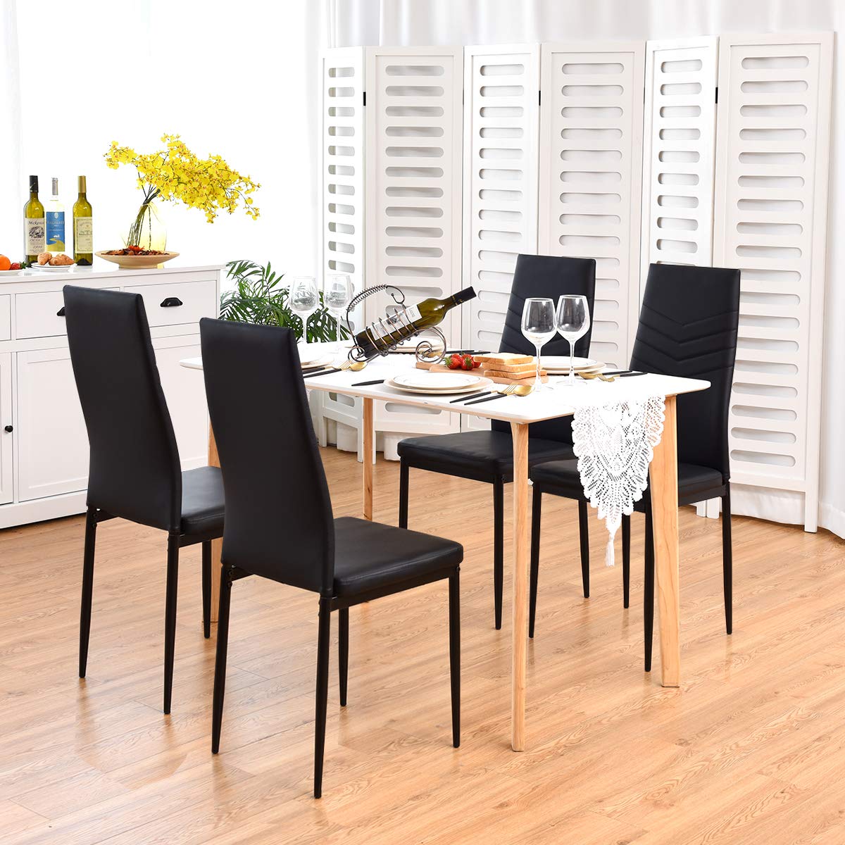 Set of 4 Dining Chairs, High Back Dining Side Chairs w/PVC Leather & Non-Slip Feet Pads
