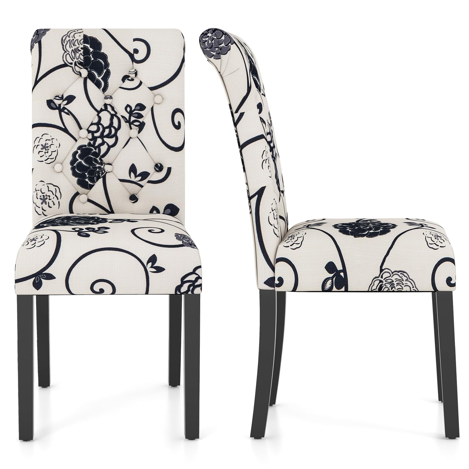 Upholstered Accent Dining Chairs Set of 2/4 with Adjustable Anti-Slip Foot Pads, High Back, Sturdy Wood Legs