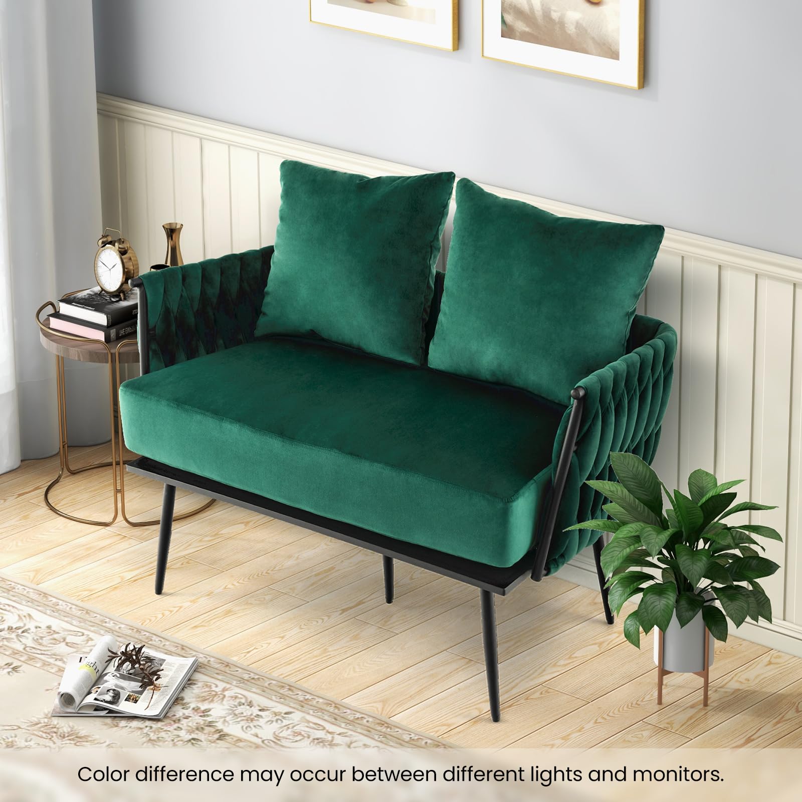 43&rdquo; Loveseat Sofa, Modern Upholstered 2-Seat Sofa with 2 Back Pillows, Woven Backrest & Armrest