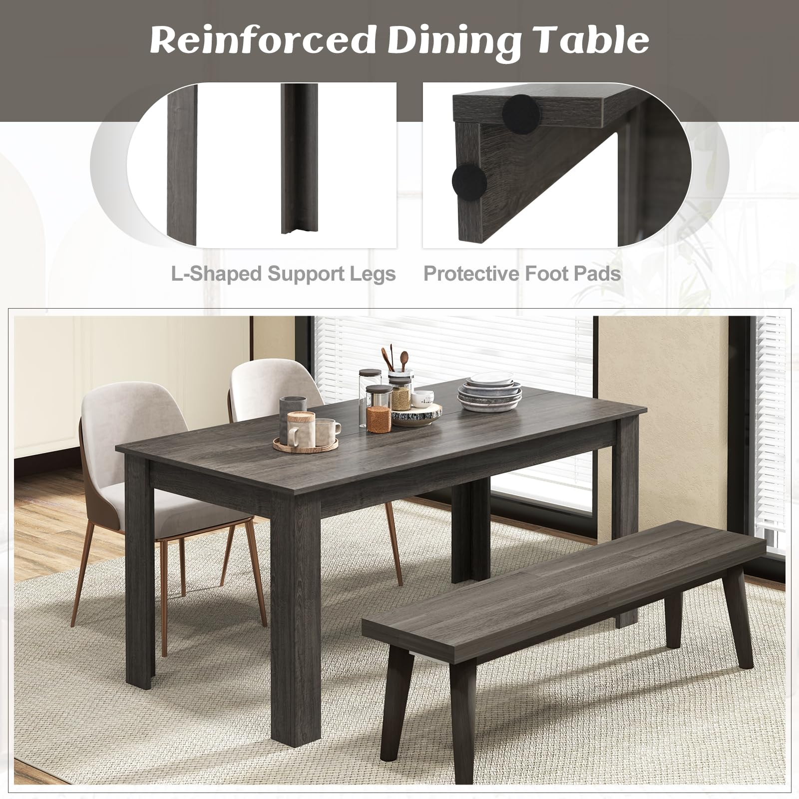 Black Dining Table for 6, Wood Rectangular Table, 63" L x 31.5" W x 30" H Large Farmhouse Center Table