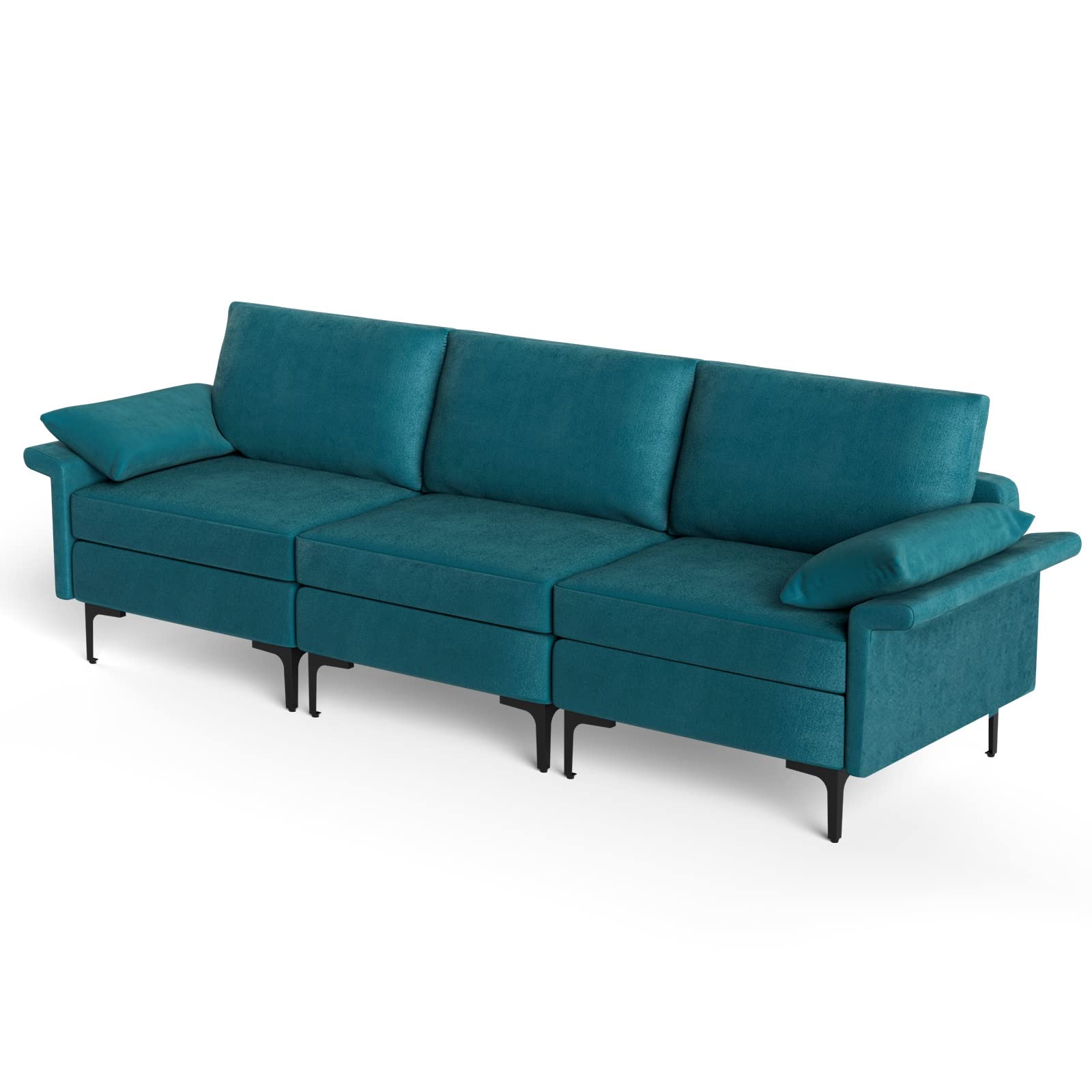 100.5 Inch Large Sectional Sofa, 3 Seat Couch with 3-Hole Outlet & 2 USB Ports