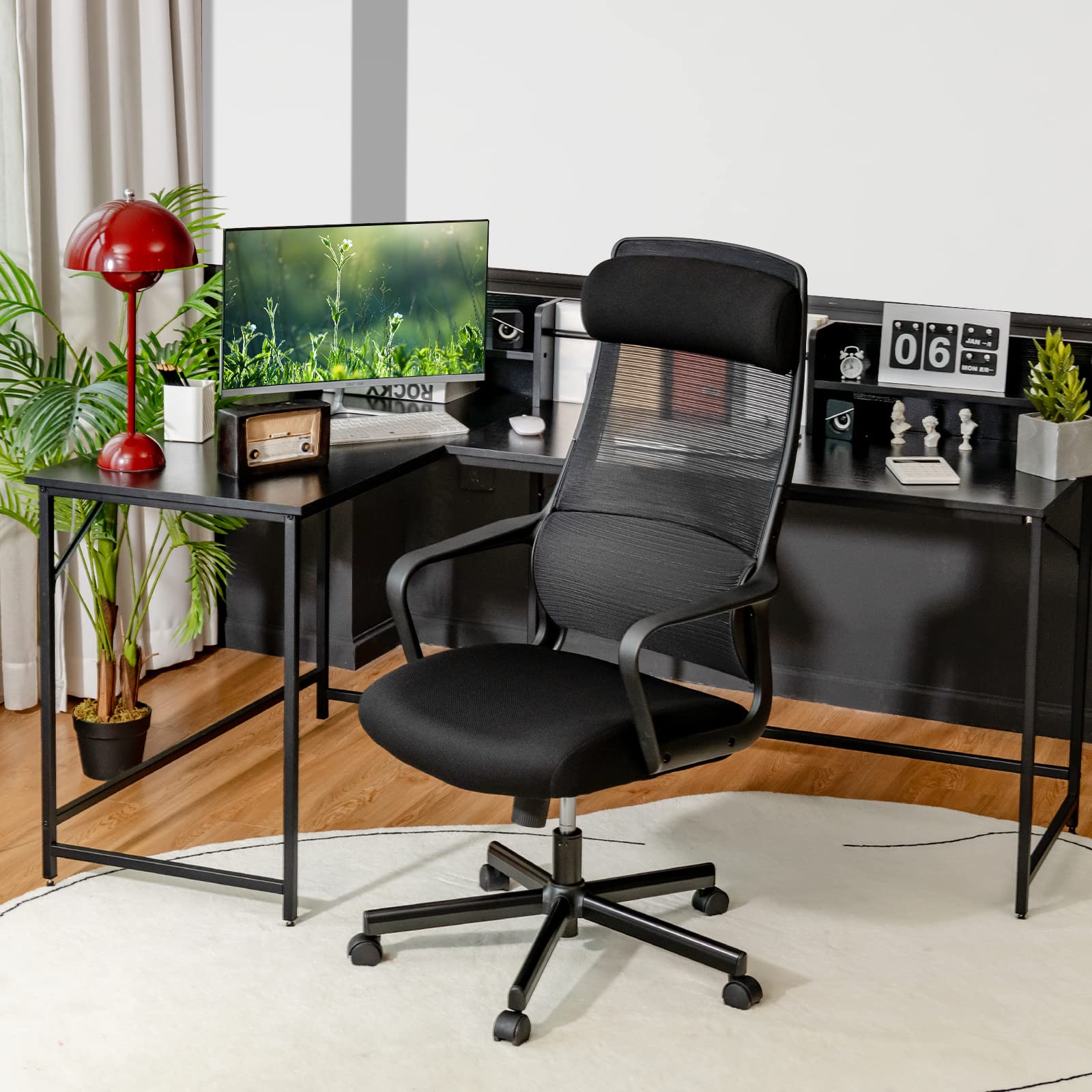 High Back Mesh Heating Headrest and Lumbar Support Armrest, Ergonomic Computer, Executive Task Home Office Desk Chairs