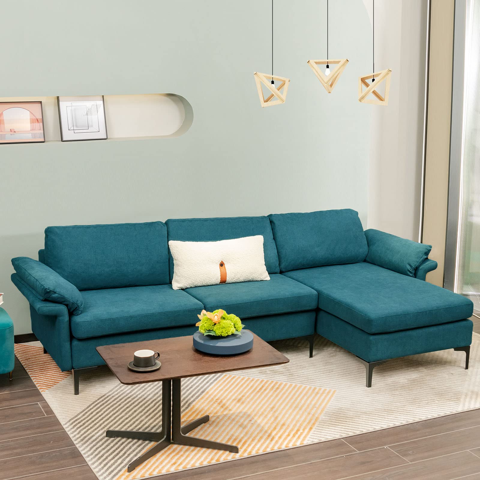 100.5 Inch Convertible L-Shaped Sectional Sofa Couch, 3-Seat Sofa with Reversible Chaise Lounge