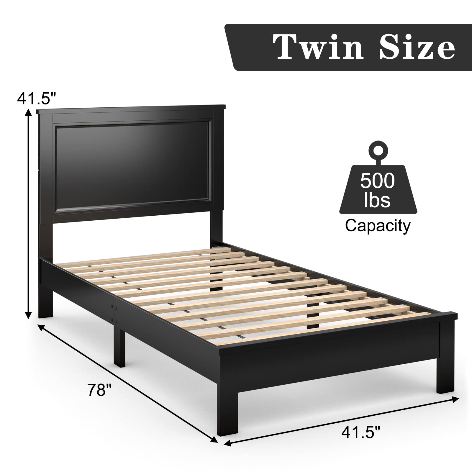 Wood Platform Bed Frame with Headboard, Mid Century Platform Bed Frame with Solid Wood Legs & Wooden Slat Support