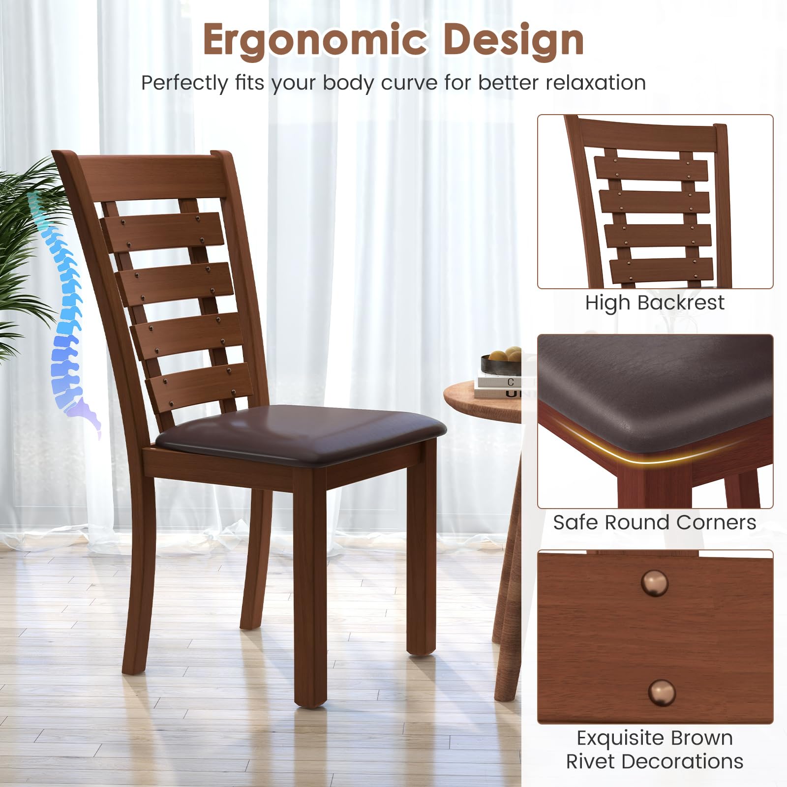 Wood Dining Chairs Set of 2/4, Farmhouse High Back PU Leather Dining Room Chair